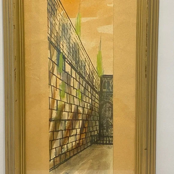 Vintage “The Wall Jerusalem “ Watercolour Painting Framed And Signed 15”-8” Rare